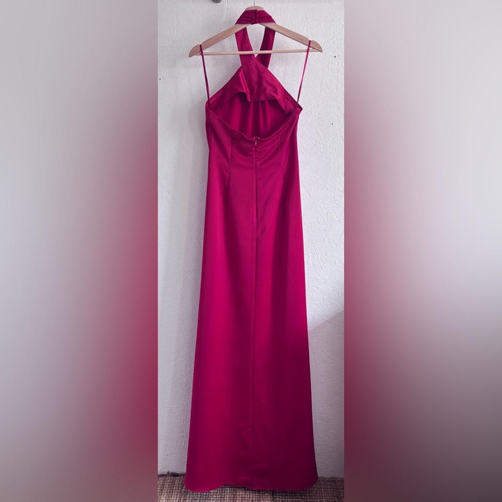 NWT BHLDN Anthropologie Red Halter Open Back Satin Effect Maxi Gown Dress - Picture 9 of 11